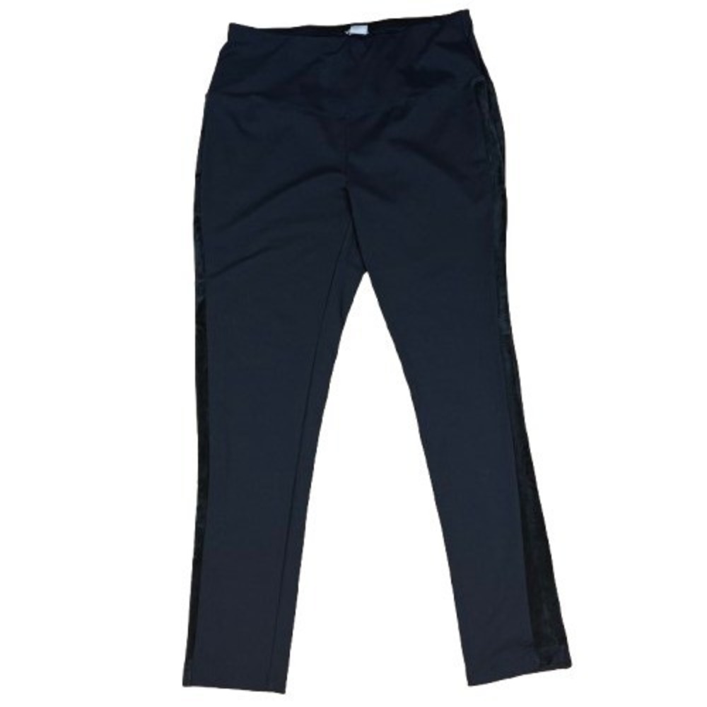 Chicos Zenergy Black‎ Velour Panel Tuxedo Stripe Leggings Pull On Size 1 Medium